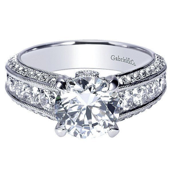DIAMOND ENGAGEMENT RINGS - 14K White Gold 3.36cttw Channel Set Round Diamond Engagement Ring
