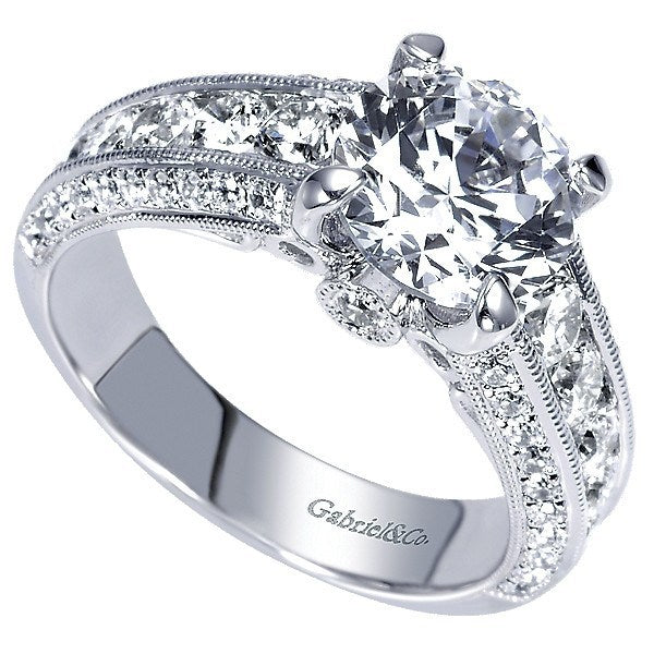 DIAMOND ENGAGEMENT RINGS - 14K White Gold 3.36cttw Channel Set Round Diamond Engagement Ring