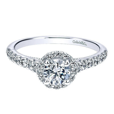DIAMOND ENGAGEMENT RINGS - 14K White Gold 3/4cttw Round Halo Diamond Engagement Ring