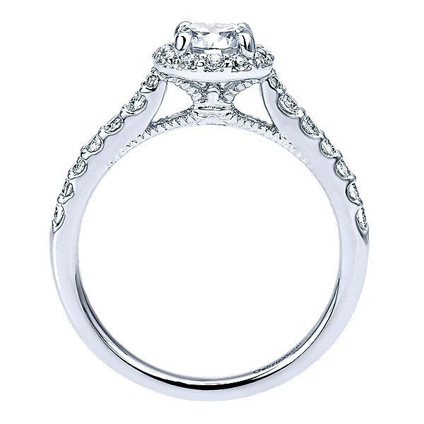 DIAMOND ENGAGEMENT RINGS - 14K White Gold 3/4cttw Round Halo Diamond Engagement Ring