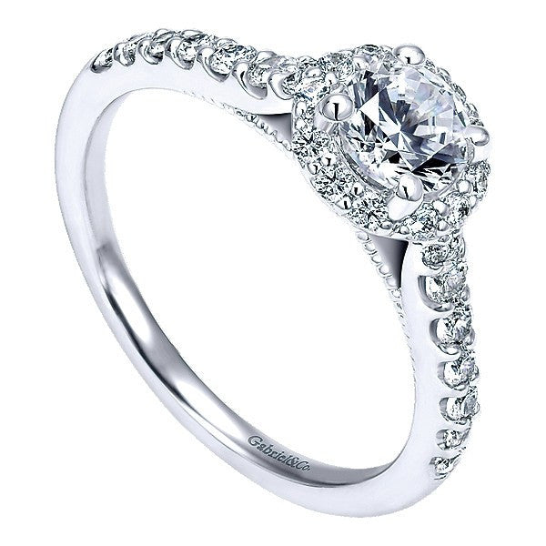 DIAMOND ENGAGEMENT RINGS - 14K White Gold 3/4cttw Round Halo Diamond Engagement Ring