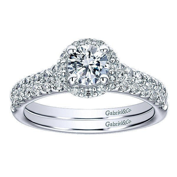 DIAMOND ENGAGEMENT RINGS - 14K White Gold 3/4cttw Round Halo Diamond Engagement Ring