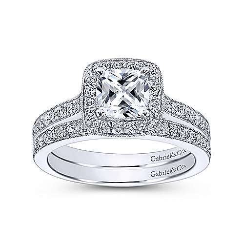 Classic Cushion Halo Diamond Ring .28 Cttw  14K White Gold