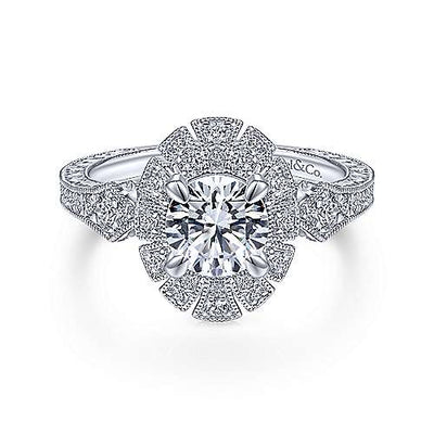 DIAMOND ENGAGEMENT RINGS - 14k White Gold .32cttw Art Deco Halo Diamond Engagement Mounting