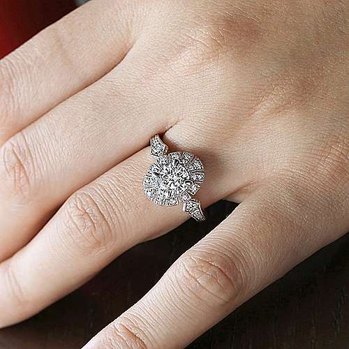 DIAMOND ENGAGEMENT RINGS - 14k White Gold .32cttw Art Deco Halo Diamond Engagement Mounting