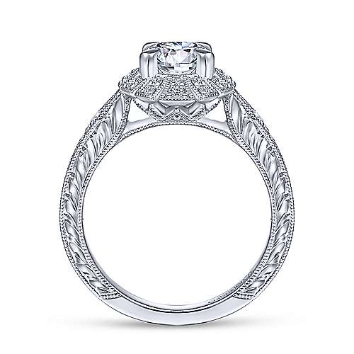 DIAMOND ENGAGEMENT RINGS - 14k White Gold .32cttw Art Deco Halo Diamond Engagement Mounting