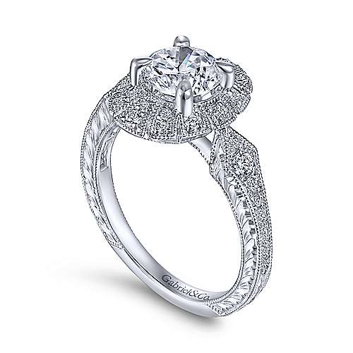 DIAMOND ENGAGEMENT RINGS - 14k White Gold .32cttw Art Deco Halo Diamond Engagement Mounting