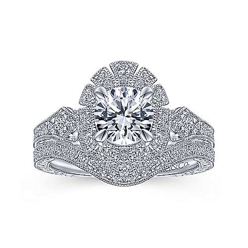 DIAMOND ENGAGEMENT RINGS - 14k White Gold .32cttw Art Deco Halo Diamond Engagement Mounting