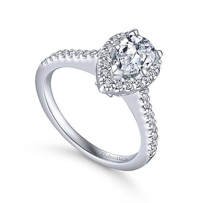 DIAMOND ENGAGEMENT RINGS - 14K White Gold .32cttw Pear Shaped Halo Diamond Engagement Ring