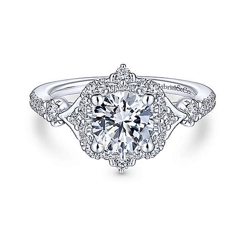 DIAMOND ENGAGEMENT RINGS - 14k White Gold .34cttw Victorian Round Halo Diamond Engagement Mounting