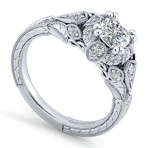 DIAMOND ENGAGEMENT RINGS - 14k White Gold .34cttw Victorian Round Halo Diamond Engagement Mounting