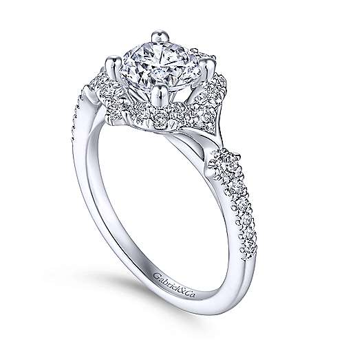 DIAMOND ENGAGEMENT RINGS - 14k White Gold .34cttw Victorian Round Halo Diamond Engagement Mounting