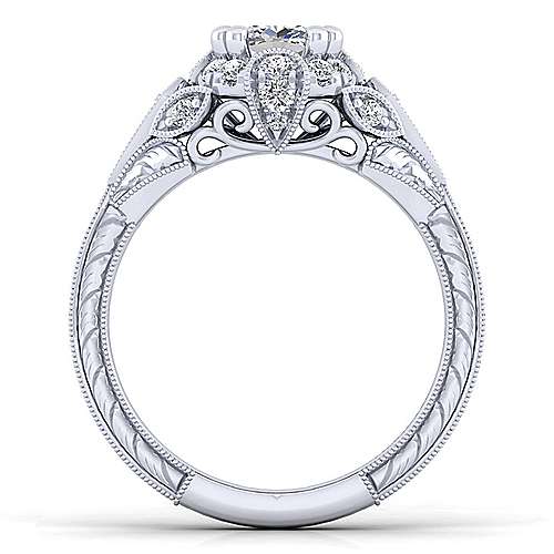 DIAMOND ENGAGEMENT RINGS - 14k White Gold .34cttw Victorian Round Halo Diamond Engagement Mounting