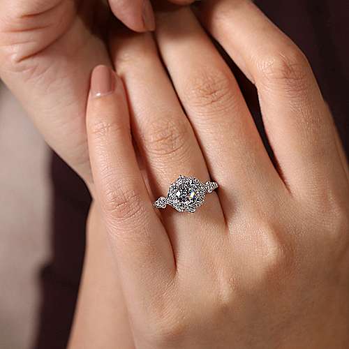DIAMOND ENGAGEMENT RINGS - 14k White Gold .34cttw Victorian Round Halo Diamond Engagement Mounting