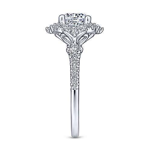 DIAMOND ENGAGEMENT RINGS - 14k White Gold .34cttw Victorian Round Halo Diamond Engagement Mounting