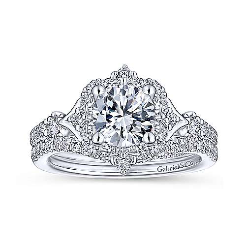DIAMOND ENGAGEMENT RINGS - 14k White Gold .34cttw Victorian Round Halo Diamond Engagement Mounting