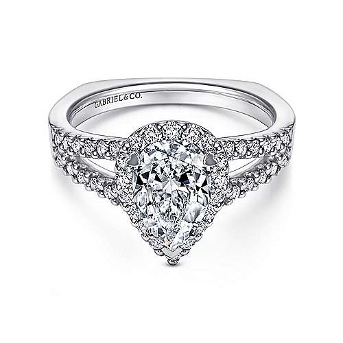 DIAMOND ENGAGEMENT RINGS - 14K White Gold .37cttw Pear Shaped Halo Diamond Engagement Ring