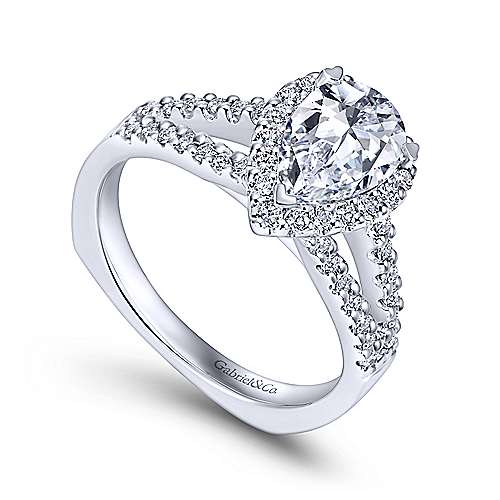 DIAMOND ENGAGEMENT RINGS - 14K White Gold .37cttw Pear Shaped Halo Diamond Engagement Ring