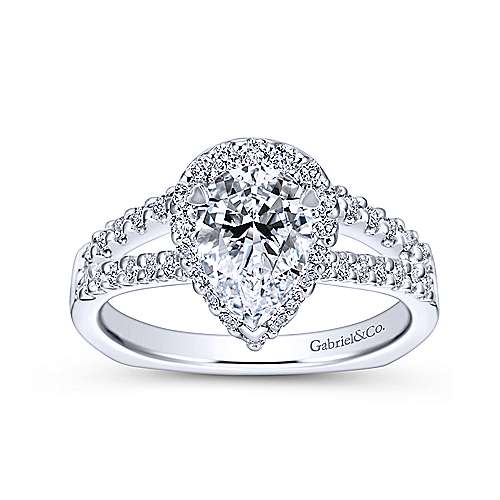 DIAMOND ENGAGEMENT RINGS - 14K White Gold .37cttw Pear Shaped Halo Diamond Engagement Ring