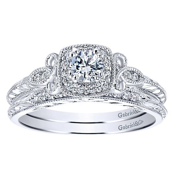 DIAMOND ENGAGEMENT RINGS - 14K White Gold .37cttw Vintage Halo Diamond Engagement Ring