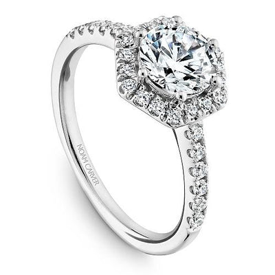 DIAMOND ENGAGEMENT RINGS - 14K White Gold .38cttw Hexagon Shaped Halo Diamond Engagement Ring