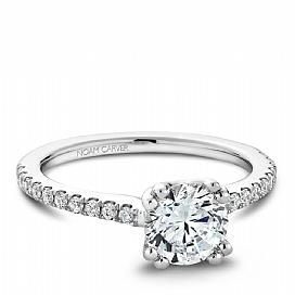 DIAMOND ENGAGEMENT RINGS - 14K White Gold .39cttw Traditional Pave Diamond Engagement Ring