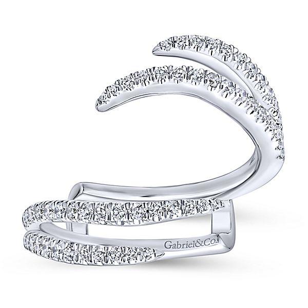 DIAMOND ENGAGEMENT RINGS - 14K White Gold .41cttw Pave Set Double Flared Diamond Ring Jacket Wedding Band