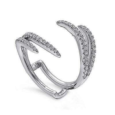 DIAMOND ENGAGEMENT RINGS - 14K White Gold .41cttw Pave Set Double Flared Diamond Ring Jacket Wedding Band