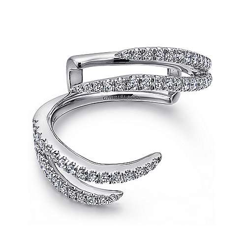 DIAMOND ENGAGEMENT RINGS - 14K White Gold .41cttw Pave Set Double Flared Diamond Ring Jacket Wedding Band