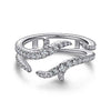 DIAMOND ENGAGEMENT RINGS - 14K White Gold .42cttw French Pave Set Flared Style Diamond Ring Jacket Wedding Band