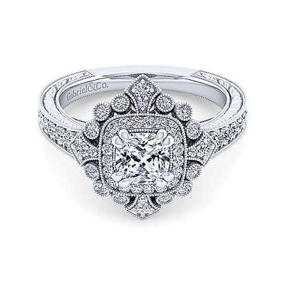 DIAMOND ENGAGEMENT RINGS - 14k White Gold .42cttw Victorian Double Halo Diamond Engagement Mounting