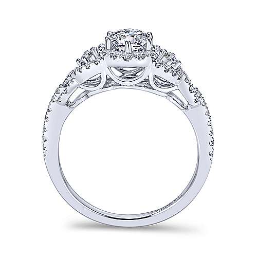 DIAMOND ENGAGEMENT RINGS - 14K White Gold .44cttw Pave Criss-Cross Shank Diamond Engagement Ring With Halo