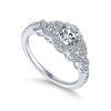 DIAMOND ENGAGEMENT RINGS - 14K White Gold .44cttw Pave Criss-Cross Shank Diamond Engagement Ring With Halo