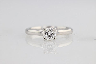 DIAMOND ENGAGEMENT RINGS - 14K White Gold .53ct F/VS1 Solitaire Round Brilliant Diamond Engagement Ring