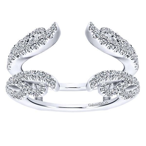 DIAMOND ENGAGEMENT RINGS - 14K White Gold .54cttw French Pave Set Winged Style Diamond Ring Jacket Wedding Band