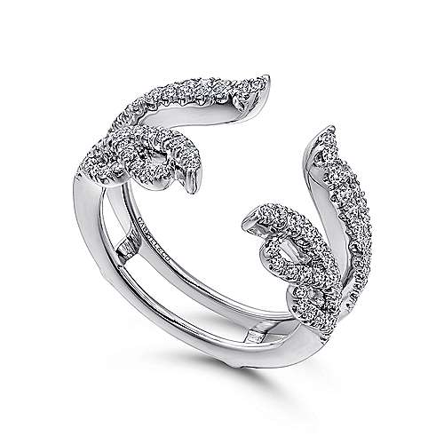 DIAMOND ENGAGEMENT RINGS - 14K White Gold .54cttw French Pave Set Winged Style Diamond Ring Jacket Wedding Band