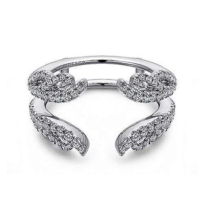 DIAMOND ENGAGEMENT RINGS - 14K White Gold .54cttw French Pave Set Winged Style Diamond Ring Jacket Wedding Band