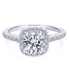 DIAMOND ENGAGEMENT RINGS - 14K White Gold .64cttw Pave Cushion Shaped Halo Round Diamond Engagement Ring