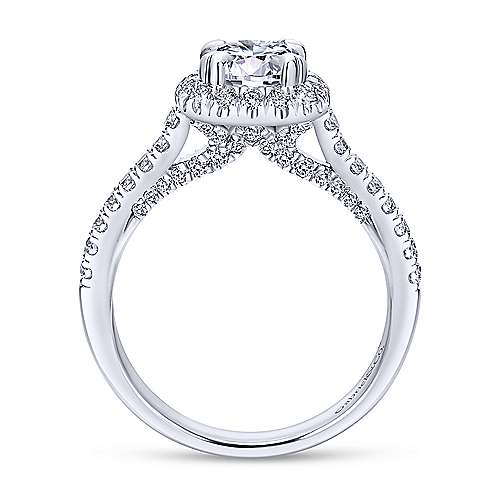 DIAMOND ENGAGEMENT RINGS - 14K White Gold .64cttw Pave Cushion Shaped Halo Round Diamond Engagement Ring