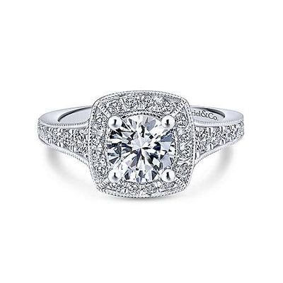 Cushion Shaped Halo Tapered Shank Diamond Ring .76 Cttw 366A
