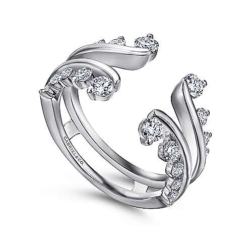 DIAMOND ENGAGEMENT RINGS - 14K White Gold .81cttw Prong Set Diamond With Polished Flared Style Diamond Ring Jacket Wedding Band