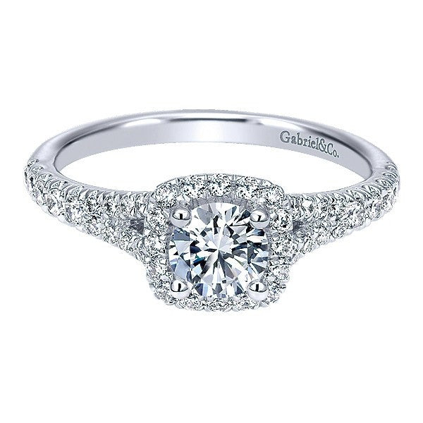 DIAMOND ENGAGEMENT RINGS - 14K White Gold .83cttw Cushion Halo Round Diamond Engagement Ring