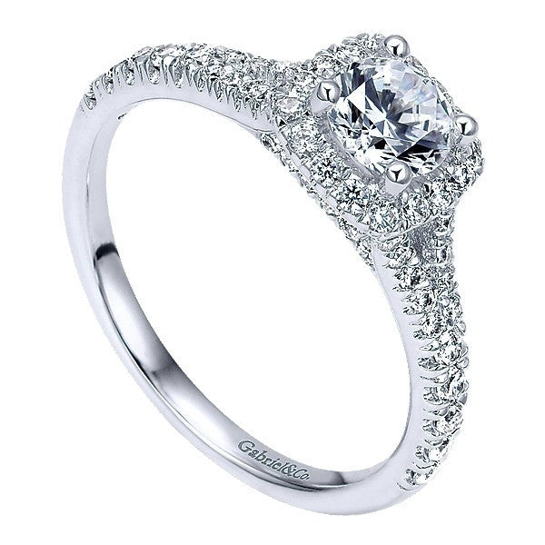 DIAMOND ENGAGEMENT RINGS - 14K White Gold .83cttw Cushion Halo Round Diamond Engagement Ring