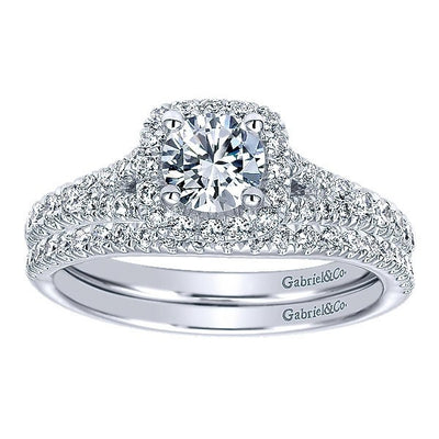 DIAMOND ENGAGEMENT RINGS - 14K White Gold .83cttw Cushion Halo Round Diamond Engagement Ring