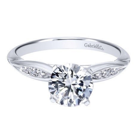 DIAMOND ENGAGEMENT RINGS - 14K White Gold .85cttw Bead Set Pinched Round Diamond Engagement Ring