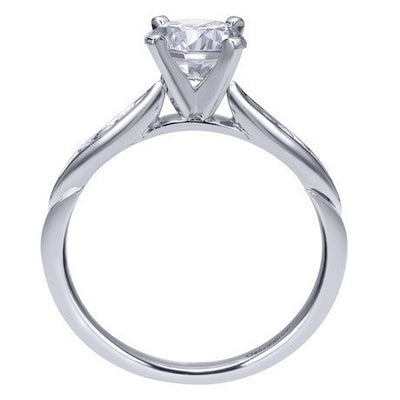 DIAMOND ENGAGEMENT RINGS - 14K White Gold .85cttw Bead Set Pinched Round Diamond Engagement Ring