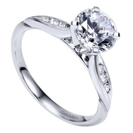 DIAMOND ENGAGEMENT RINGS - 14K White Gold .85cttw Bead Set Pinched Round Diamond Engagement Ring