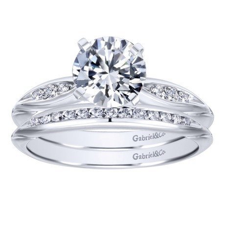 DIAMOND ENGAGEMENT RINGS - 14K White Gold .85cttw Bead Set Pinched Round Diamond Engagement Ring