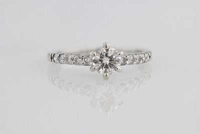 DIAMOND ENGAGEMENT RINGS - 14K White Gold .88cttw With .58ct G/I1 Center Diamond Engagement Ring With .39cttw Diamond Wedding Band