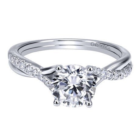 DIAMOND ENGAGEMENT RINGS - 14K White Gold .90cttw Criss-Crossed Round Diamond Engagement Ring